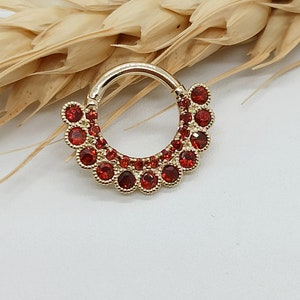 Daith Earring 14k Solid Gold Garnet Stone  Helix Piercing  Nose Hoop Cartilage Piercing Jewelry