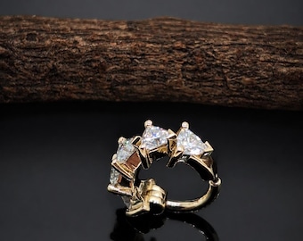 14K Solid Gold Conch Hoop | Trillion Moissanite Clicker | Cartilage Helix Earring | Luxury Conch Piercing Hoop | Fine Gold Jewelry