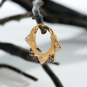 Ear Cuff Piercing Jewelry Black White Diamonds 14k Helix Earring Daith Hoop Cartilage Ring