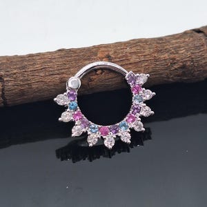 Cartilage Piercing Jewelry 14k Solid Gold Septum Clicker White Diamonds Helix Rings Nose Hoop Daith Earring