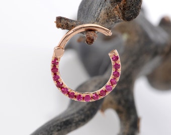 Daith Jewelry 14k Solid Gold Septum Clicker Ruby Nose Ring Helix Earring  Tragus Hoop
