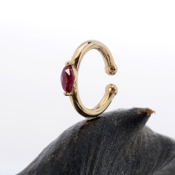 Ear Cuff Non Pierced 14K Solid Gold Marquise Ruby Ear Jacket  Cartilage Earring  Conch Hoop Dainty Jewelry