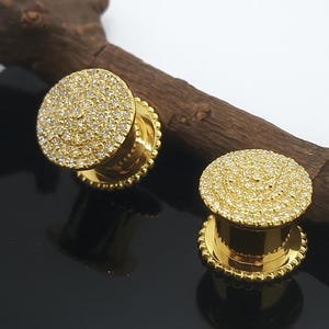 Ear Tunnels Solid Gold Diamonds Ear gauges Plug Tunnel 14k Custom Plugs Earrings Gauged Jewelry Gauge Plugs Earlets image 3