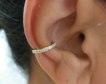 Conch Piercing Jewelry Diamonds 14K   Ear Jacket  Helix Earring Cartilage Hoop