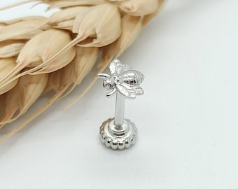 Bee Labret Solid Gold Tragus Stud Flat Back Tragus  Tragus Earring Cartilage Helix Studs Lip Monroe