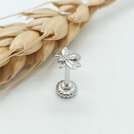 Bee Labret Solid Gold Tragus Stud Flat Back Tragus Tragus Earring