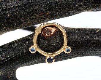 Nose Ring Jewelry 14k Solid Gold Sapphires Stones Daith Hoop Earring