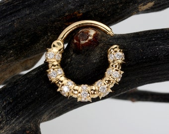 Cartilage Earring 14k Gold Diamond Ear Cuff Daith Earring Conch Jewelry Helix Earring Nose Ring