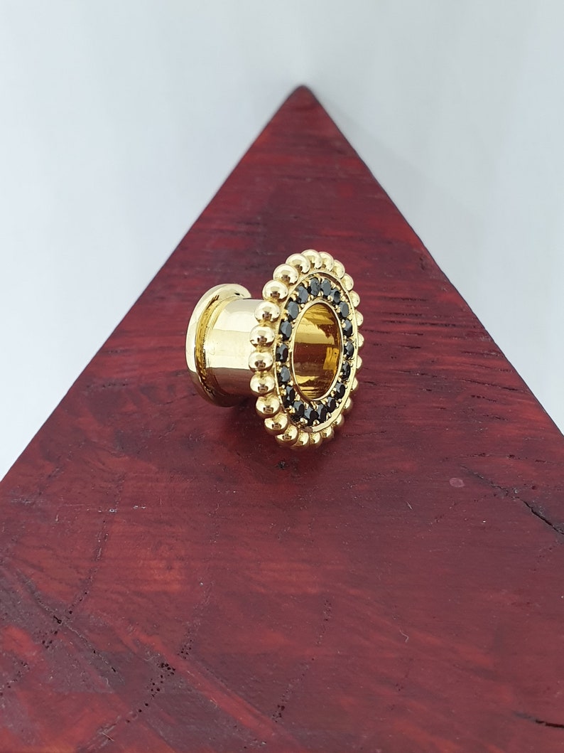 Solid Gold Ear Tunnels With Golden Balls Ear Gauges 14k Etsy