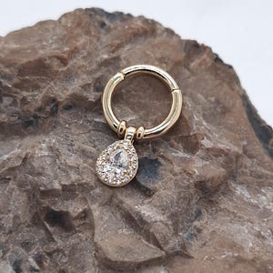 Dancing Pear Diamonds Nose Septum Clicker 14k Solid Gold Helix Piercing Jewelry Conch Earring