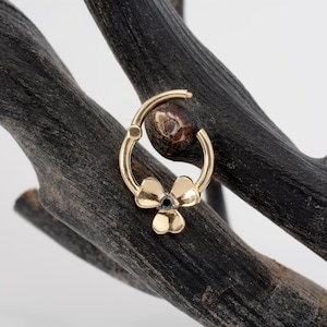 Golden Flower Helix Earring 14k Solid Gold Black Diamond Nose Hoop Daith Piercing