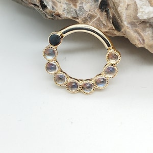 Mondstein Daith Septum Clicker 14K Solid Gold Helix Ohrring Knorpel Hoop Piercing Schmuck