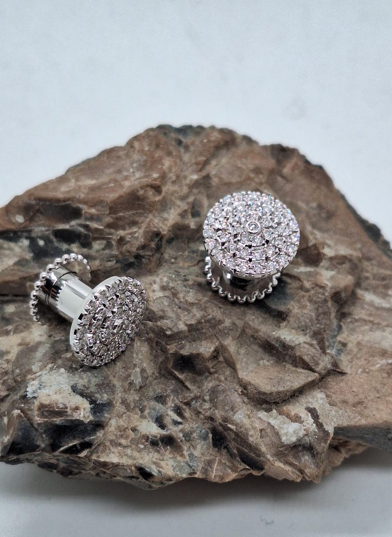 Ear Tunnels Solid Gold Diamonds Ear gauges Plug Tunnel 14k Custom Plugs Earrings Gauged Jewelry Gauge Plugs Earlets image 5