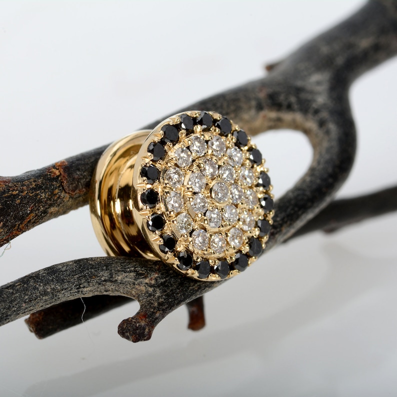 Ear Tunnel White Black Diamonds Ear Gauge 14k Plugs Etsy