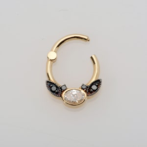 Cartilage Oval Diamonds Daith Septum Clicker 14k Solid Gold Septum Ring Black Diamonds Jewelry  Nose Hoop  Custom Piercing