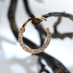 Aro para tabique nasal con diamantes blancos, oro de 14 k, pendientes Daith, aro para la nariz, anillo para hélice, joyería para piercing personalizada