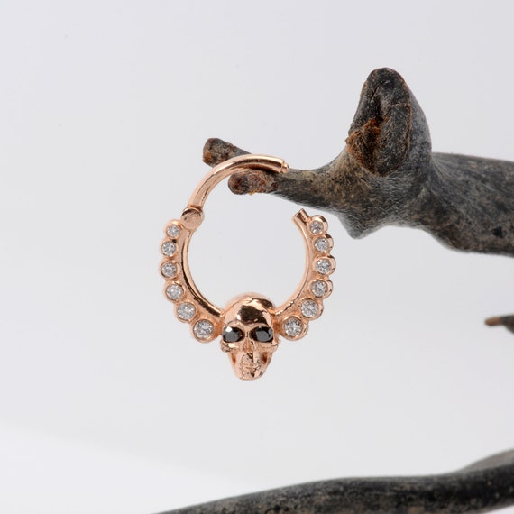 Skull Septum Clicker 14k Solid Gold Diamonds Daith Earring Cartilage Jewelry Etsy
