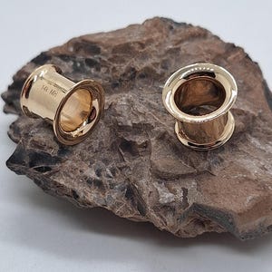 Solid Gold Ear Tunnels 14k Flared Ear Gauges  Piercing Ear Lets Earrings Teardrop Plugs Stretched Lobes