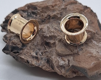 Solid Gold Ear Tunnels 14k Flared Ear Gauges  Piercing Ear Lets Earrings Teardrop Plugs Stretched Lobes