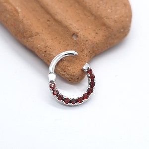Helix Piercing 14k White Solid Gold Septum Clicker Garnet Stone Custom Piercing Jewelry Daith Earring Nose Hoop