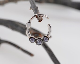 14k Solid Gold Cartilage Septum Clicker Topaz Blu London Daith Piercing  Helix Hoop  Septum Ring  Custom Piercing Jewelry