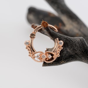 Daith Jewelry Septum Clicker 14 Solid Gold White Diamonds Helix Earrings Nose Hoop