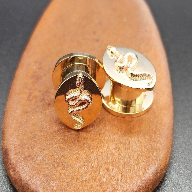 Gauges Earrings Snake Ear Tunnels 14k Solid Gold 0g Ear Etsy