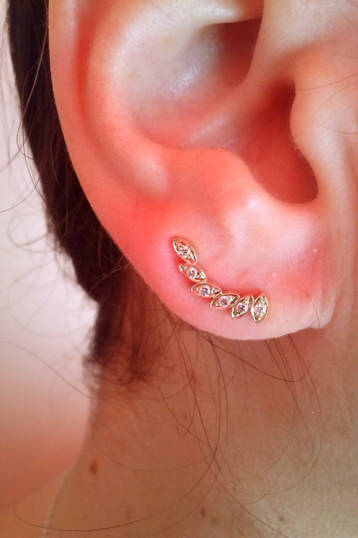 Earring Climber Earring Diamonds Ear Cuff 14K Solid Gold Etsy