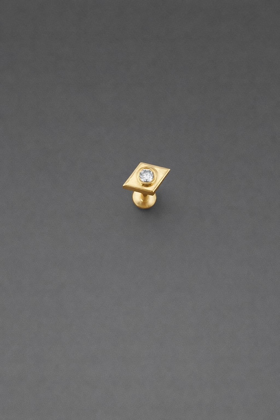 Tragus Stud Labret Lip Ring 14K solid gold