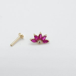 Diamond Rubies  Engraved Lotus Threaded Stud Earring