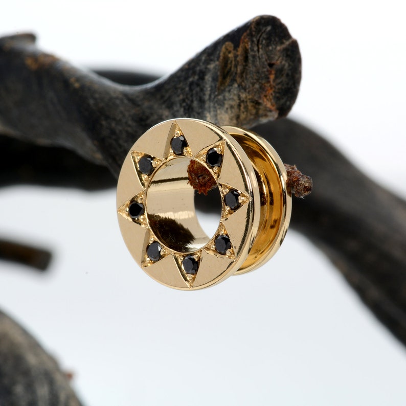 Earlets Tunnels Gauge plugs Ear Tunnel Solid Gold 14k Ear Etsy