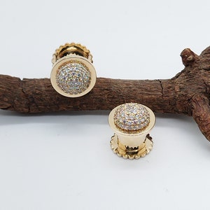 Ear Gauges 14k Gold White Diamonds Ear Tunnels Plugs Piercing  Ear Tunnels Ear Gauged Earlets