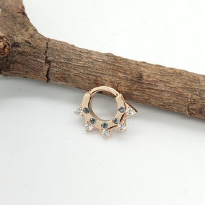 Helix-steroorbel 14k massief gouden diamanten saffier Daith-ring Helix Hoop Piercing-sieraden