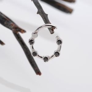 Daith Piercing Earring 14k Solid Gold Septum Clicker Black Diamonds Conch Jewelry Helix Custom Hoop