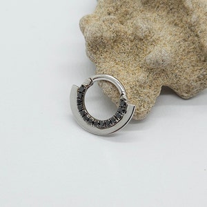 Black Diamonds Helix Septum Clicker 14k White Solid Gold  Daith Earring  Ear Jewelry