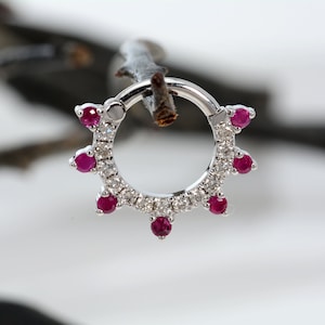 Daith Сlicker White Diamonds Ruby Stone 14k Solid Gold Helix Piercing  Nose Hoop Septum Ring  Piercing Jewelry