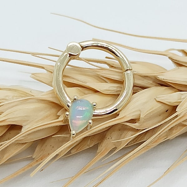 Opal Piercing Jewelry 14k Solid Gold Daith Earring Helix Hoop Cartilage Ring Ear Cuff