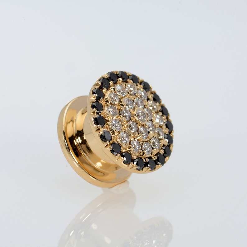 Ear Tunnel White Black Diamonds Ear gauge 14k Plugs Etsy