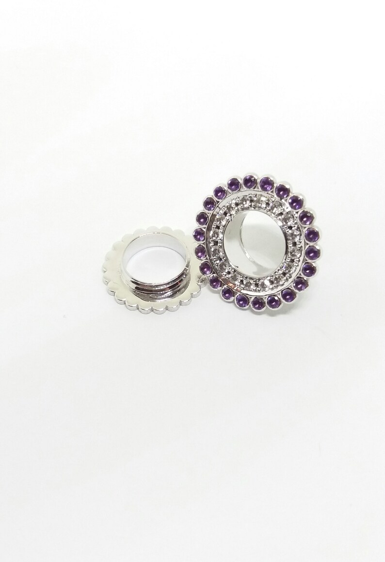 Ear Gauges 14K Solid Gold White Diamonds Amethyst Gauge Etsy