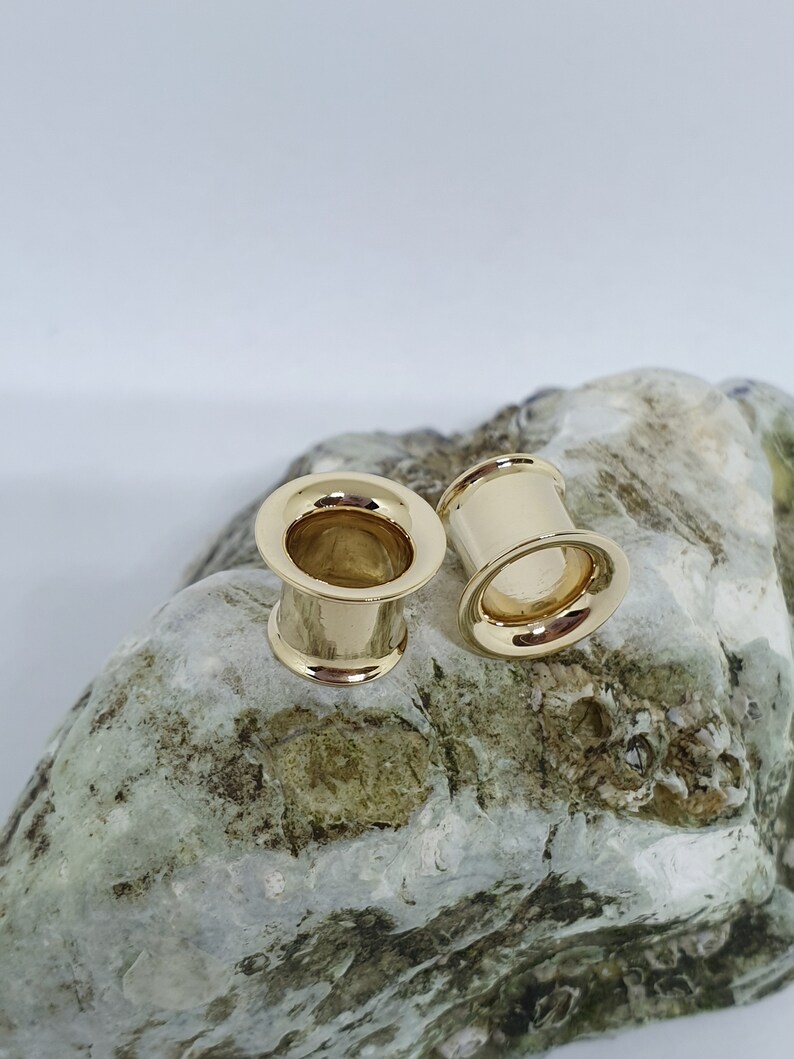 Solid Gold Ear Tunnels 0g Ear Gauges 14k Plugs Piercing Etsy