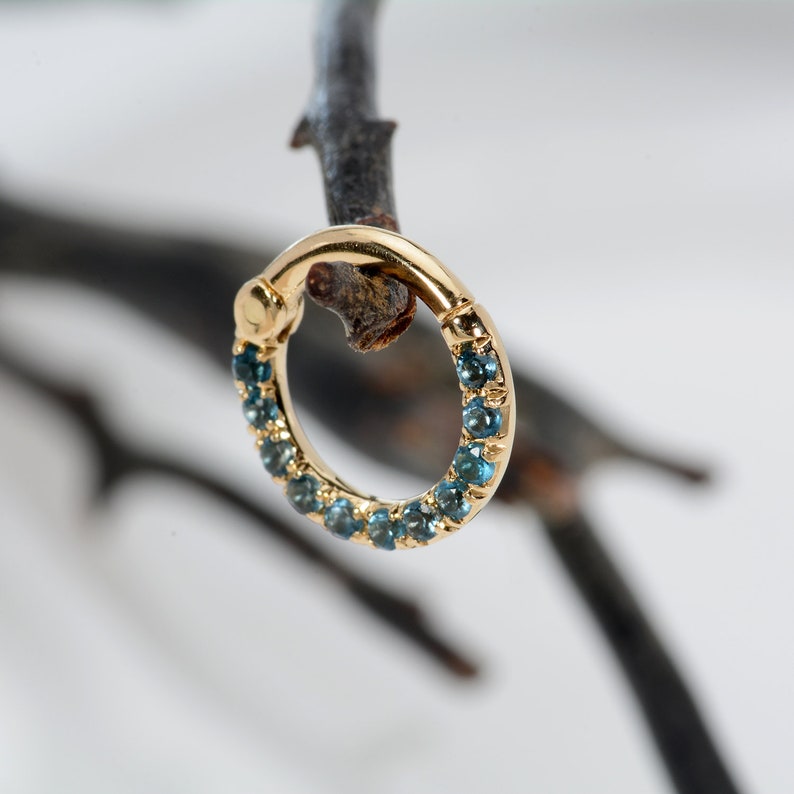 Piercing Jewelry Topaz Blue London Septum Clicker 14k Gold Etsy
