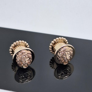 Lion Solid Gold Ear Tunnels Ear Gauges 14k Plugs Piercing  Ear Tunnels Gauge Plugs  Ear Gauged Earlets Stretchering