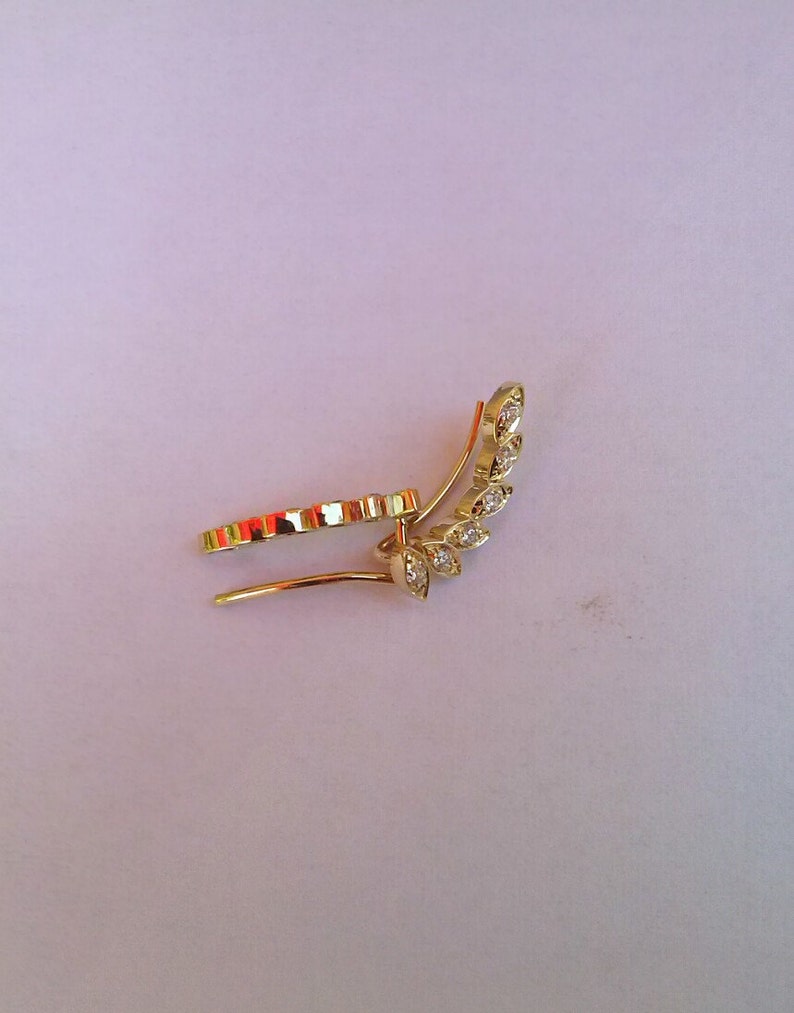 Earring Climber Earring Diamonds Ear Cuff 14K Solid Gold Etsy