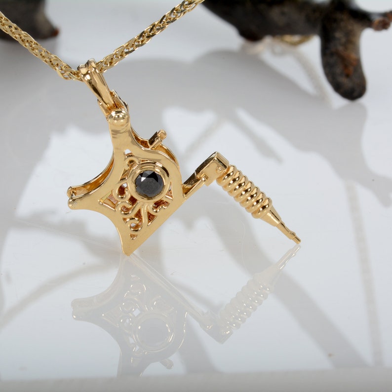 Tattoo Gun Pendant Charm 14k Solid Gold Tattoo Machine Etsy