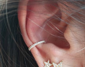Ear Cuff Earring 14K Gold Diamods Ear jacket Hoop Helix Earring Conch Ring Cartilage Ring