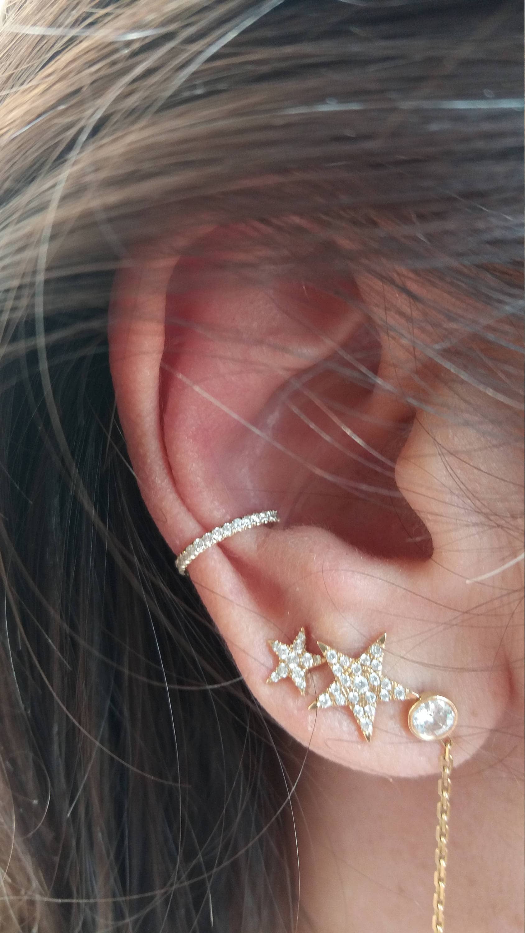 Ear Cuff 14K Gold White Diamonds Ear Jacket Hoop | Etsy