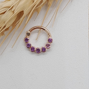 Helix Earring 14k Gold  Amethyst  Nose Hoop  Piercing Jewerly Cartilage Ring Daith Earring