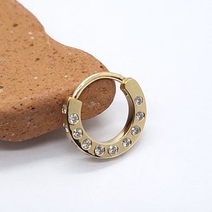 Conch Earring 14k Gold White Diamonds Daith Piercing Helix Hoop Cartilage Jewelry