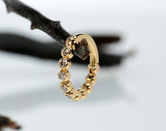 Rook Balls Diamonds Septum Clicker 14k Solid Gold Cartilage Earring Tragus Piercing
