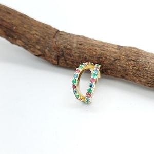 Helix Septum Clicker Rainbow Stones 14k Gold Conch Hoop Cartilage Earring  Ear LobeRing